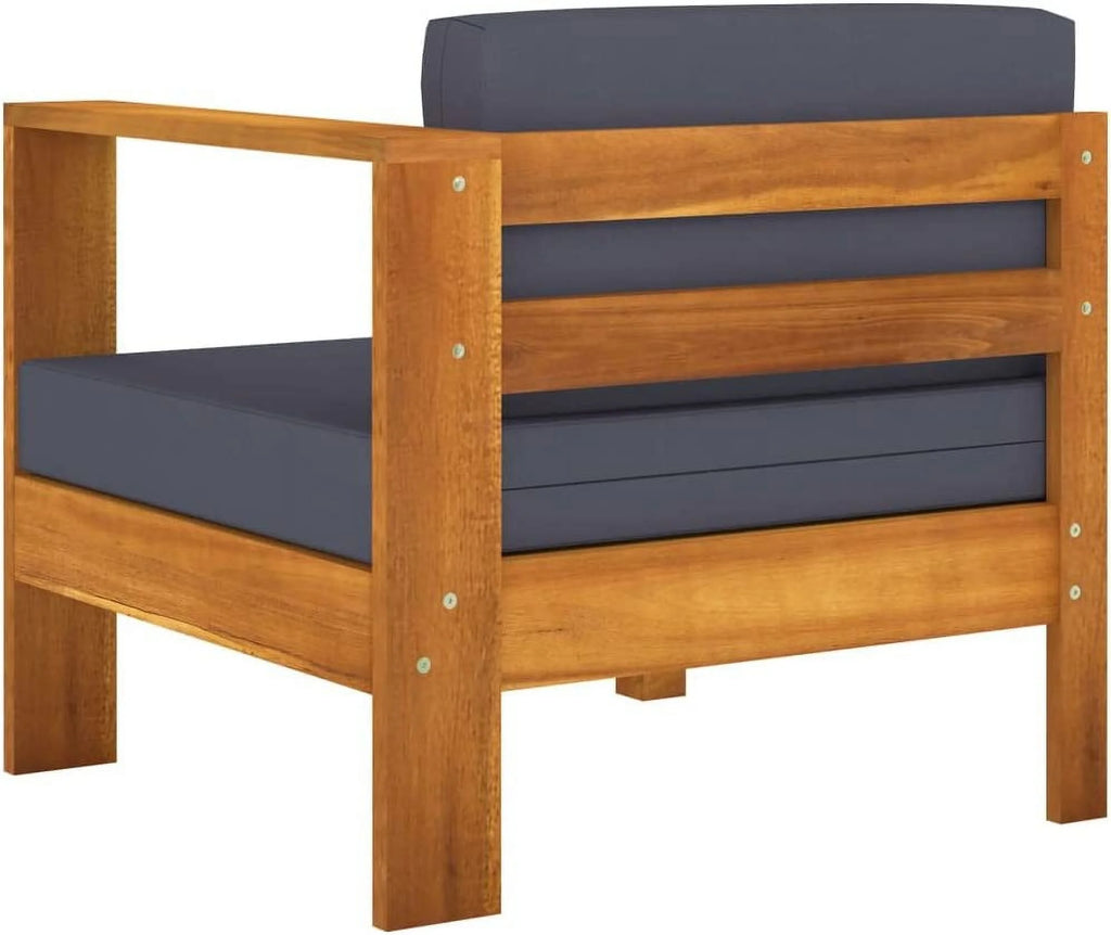 6 Piece Acacia Wood Patio Lounge Set with Dark Gray Cushions H2755