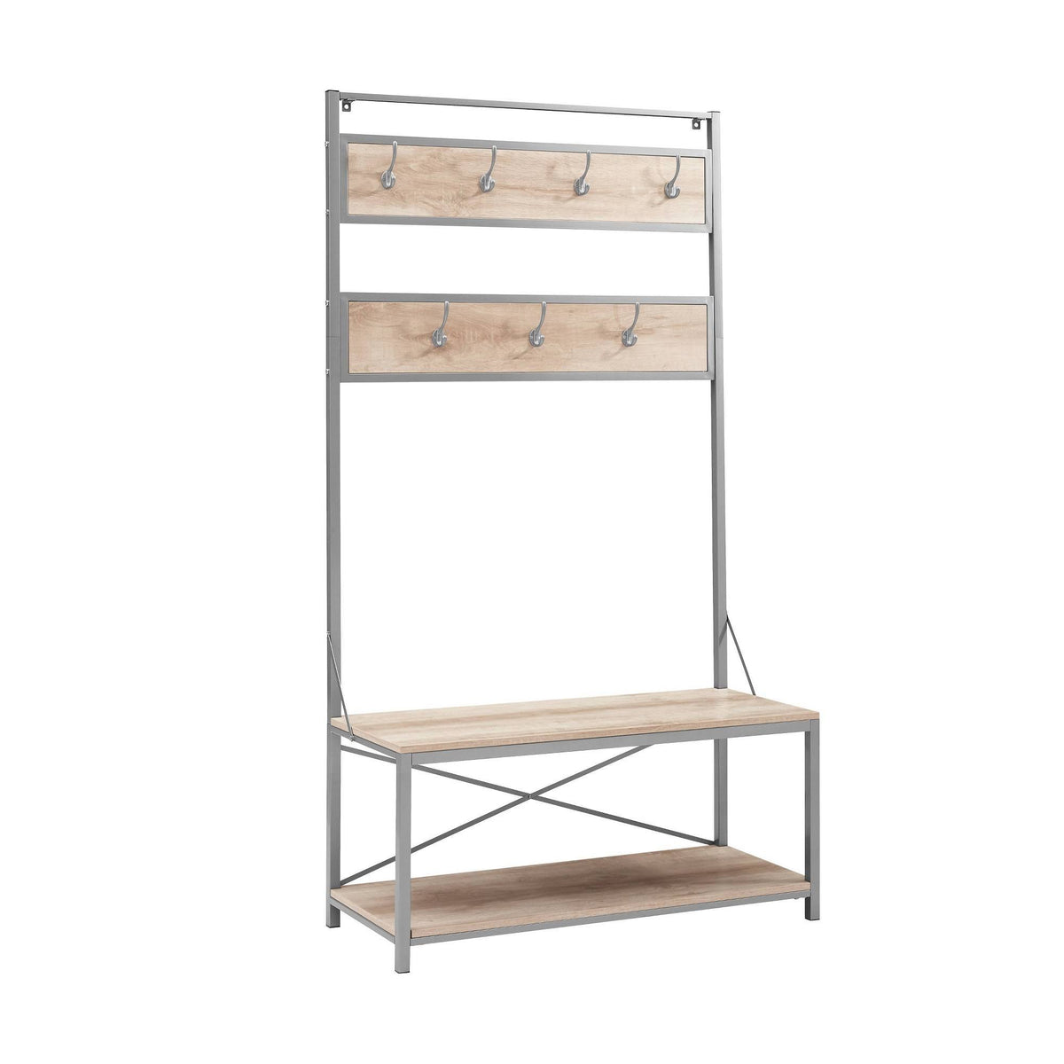 Industrial Farmhouse Metal and Wood Hall Tree White Oak W4484