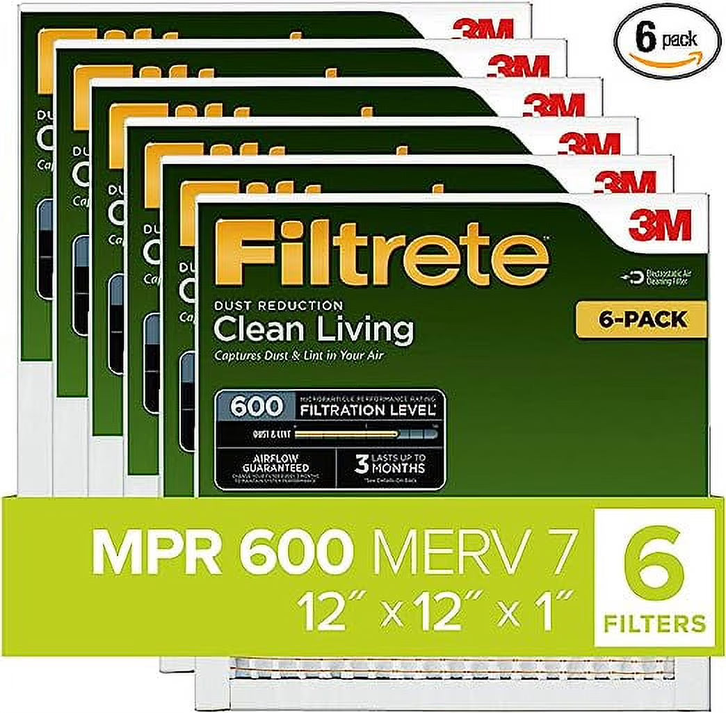 12x12x1 AC Furnace Air Filter, MPR 600, 6-Pack Q656747