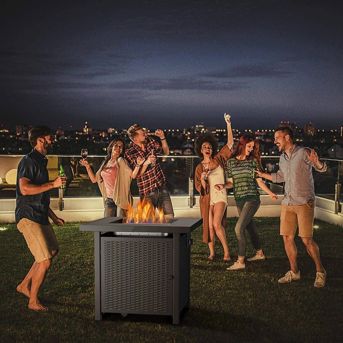 28 Inch 50,000 BTU Propane Gas Fire Pit Table with Lid O6870