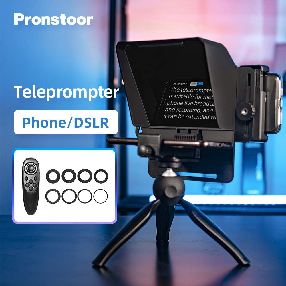 Portable Teleprompter Kit with Remote Control for Phone and DSLR Recording Pack of 2 Q7335