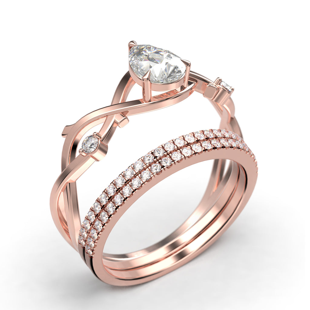 2.10 Carat Pear Cut Moissanite Engagement Ring in 925 Sterling Silver with 18k Rose Gold Plating U473