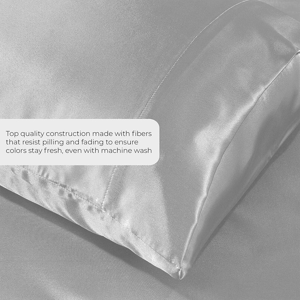 Microfiber Satin Gray 4 Piece Full Size Bed Sheets E899