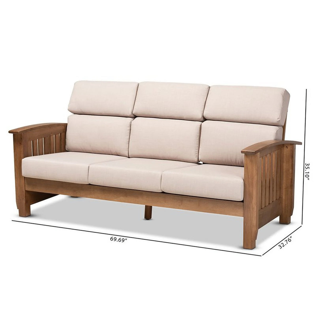 Modern Wood Fabric 3-Seater Sofa in Taupe Walnut Brown R4597