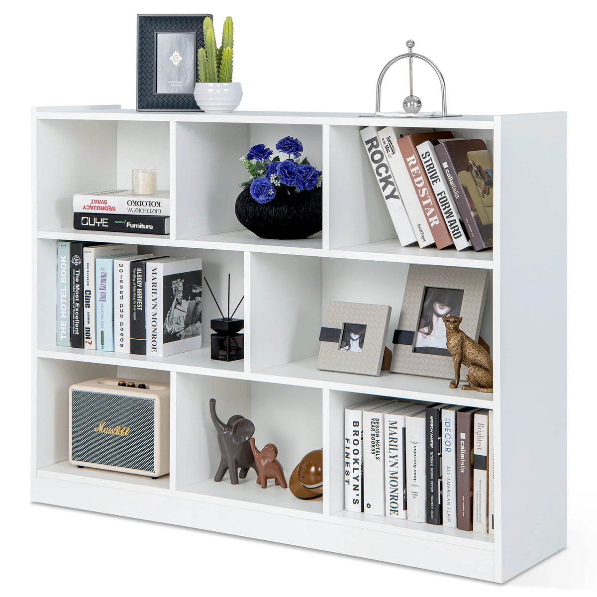 White 3-tier 8-Cube Floor Standing Storage Bookcase J91518