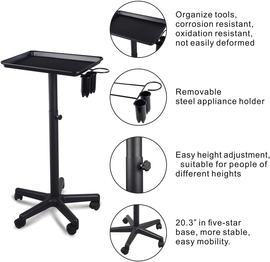 Aluminum Salon Tray with Accessory Caddy Rolling Trolley E709