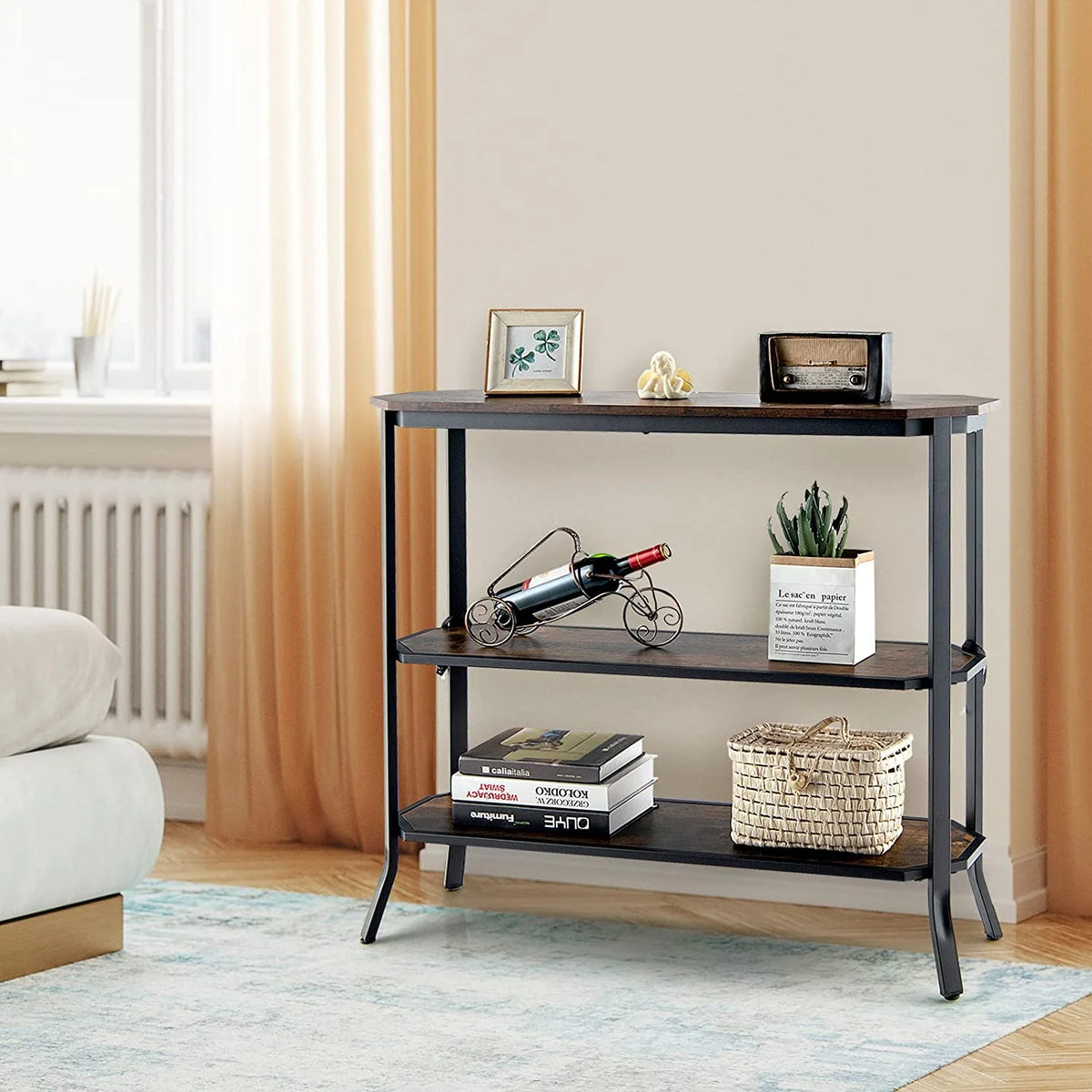 Industrial 3-Tier Narrow Console Table with Open Shelves I7657
