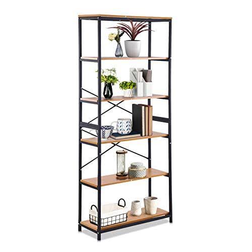 5 Tier Industrial Bookshelf with Rustic Wood Look Metal Frame O678519