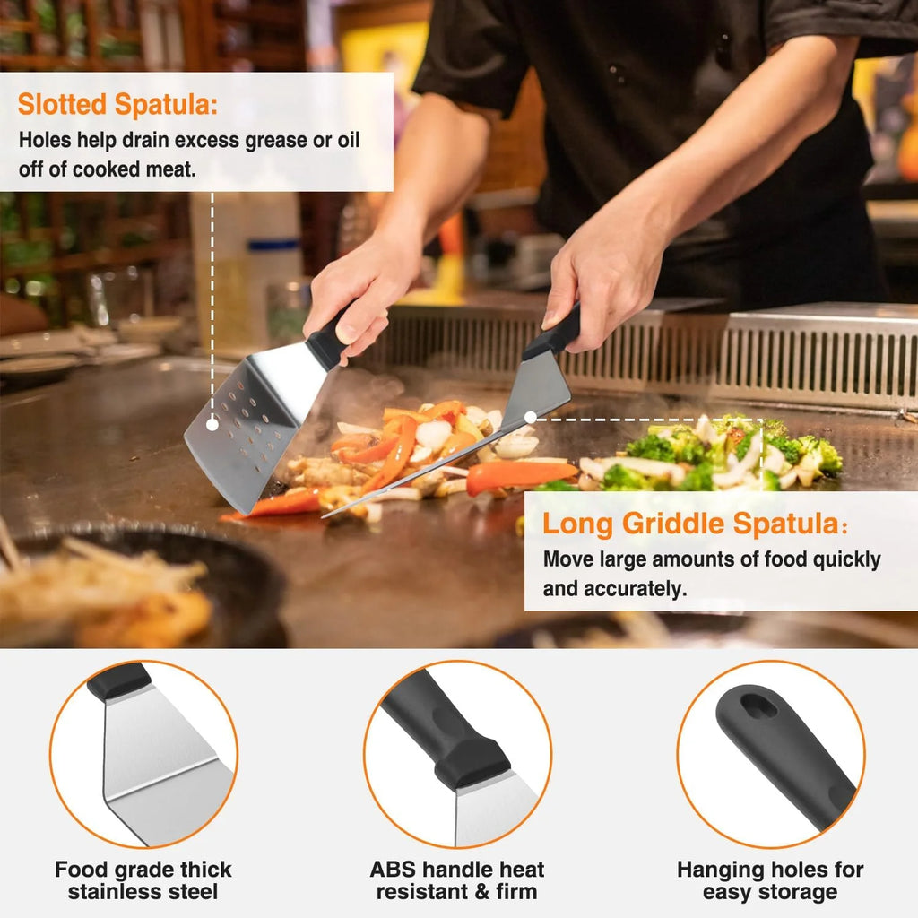17PCS Flat Top Grill Accessories Set with Spatulas, Basting Cover, Scraper D39530