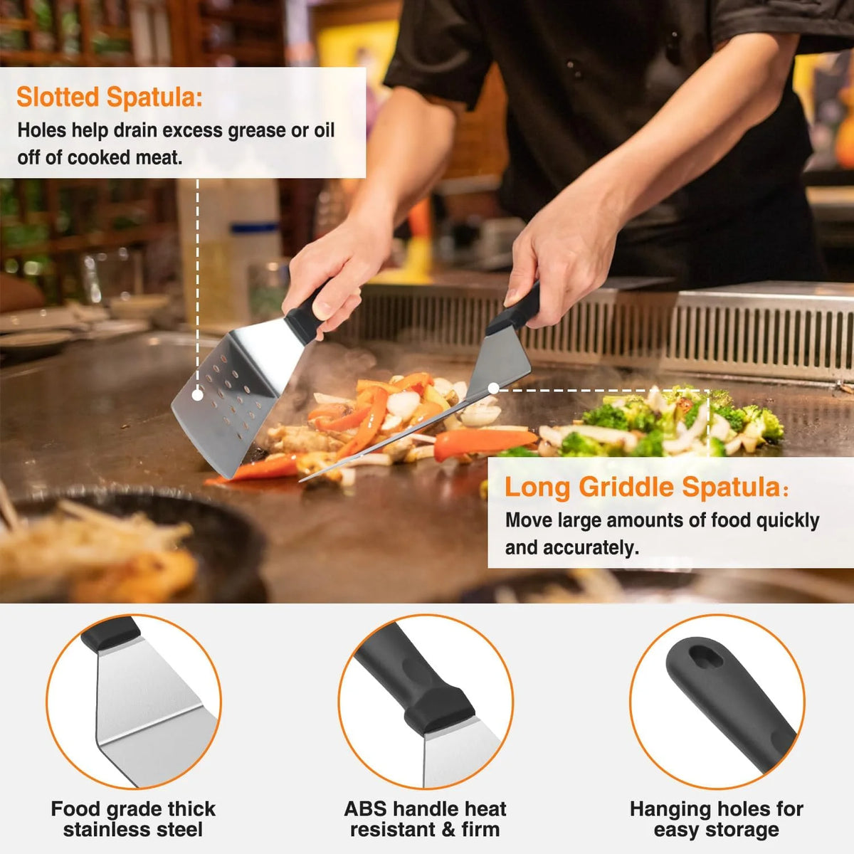17PCS Flat Top Grill Accessories Set with Spatulas, Basting Cover, Scraper D39530