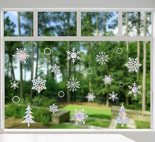 Snowflake Window Decals, Non-Adhesive Prismatic Window Clings, 20 pcs B229