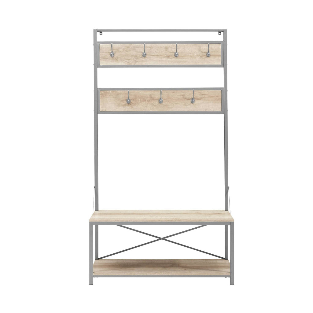 Industrial Farmhouse Metal and Wood Hall Tree White Oak W4484