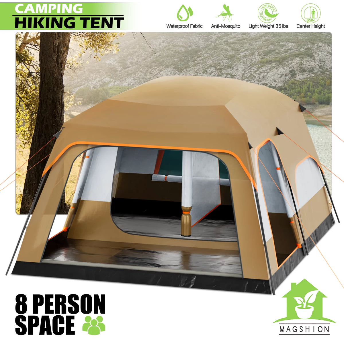 Extra Large 5-8 Person 2 Room 3 Door Waterproof Double Layer Tent R178