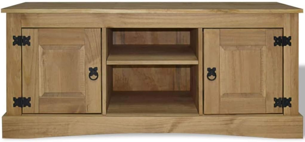 Solid Pinewood TV Cabinet Brown Media Sideboard K12194