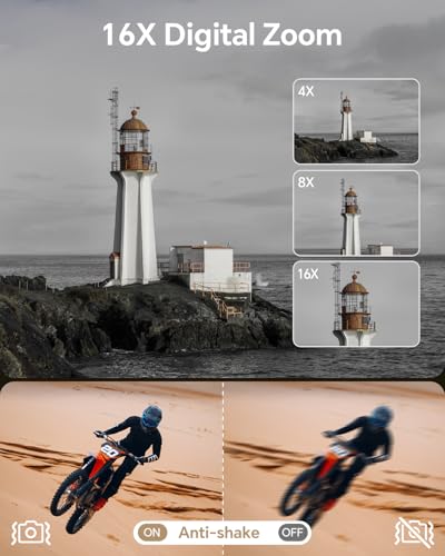 8K Digital Camera with Front and Rear Lens, Flash, Touch Screen, 64GB Card, 2 Batteries J394