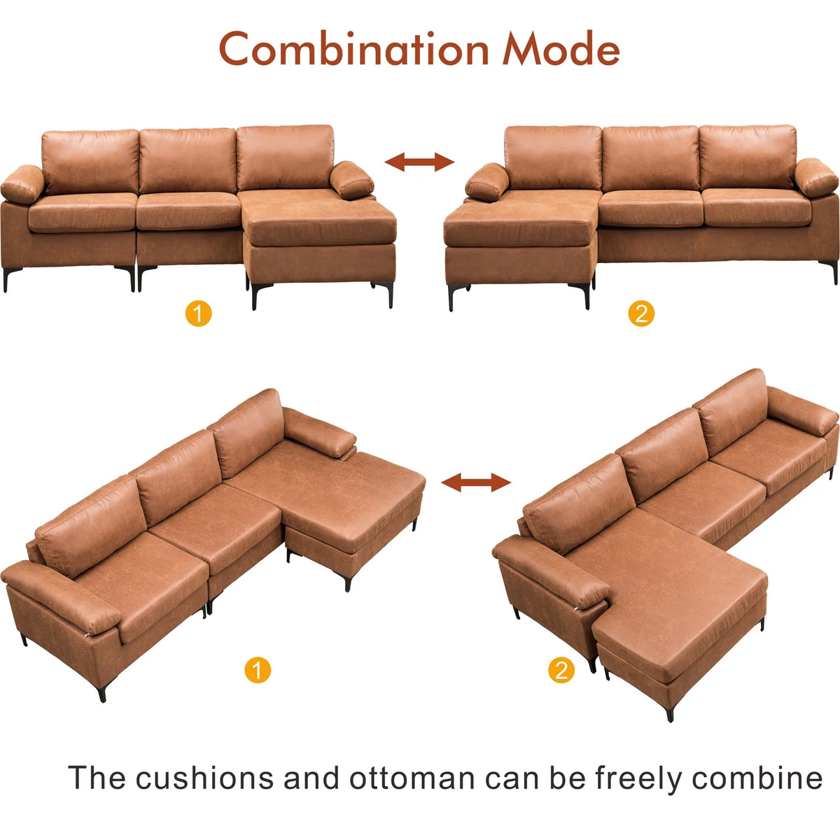 100" Convertible Sectional Sofa L Shaped Suede Couch F11702