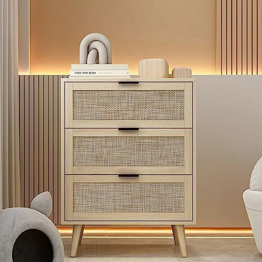 3 Drawer Rattan Dresser with Solid Wood Legs N705493