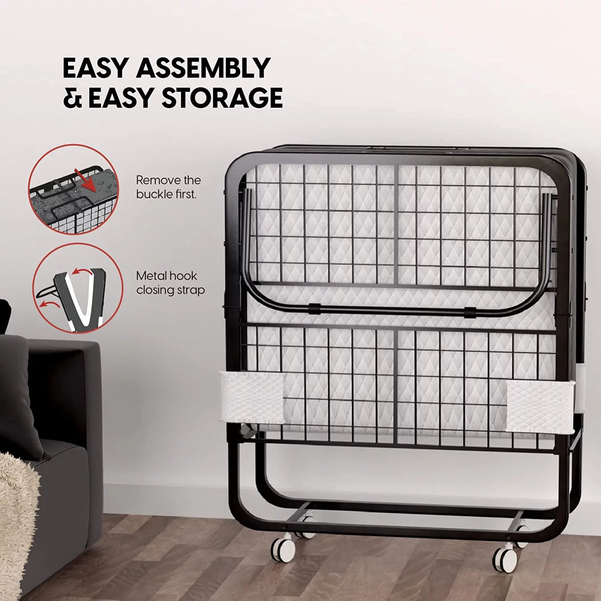 Folding Bed with Mattress 75x38 Cot Size Memory Foam V6489